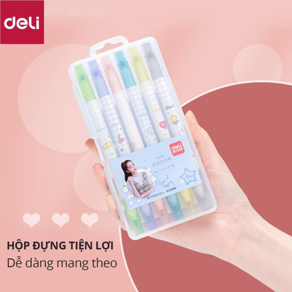 Bút nhớ dòng 2 đầu Deli - 6 màu - Nét trơn mượt, màu tươi sáng - 6 chiếc/1 Hộp - S606 [Deli]