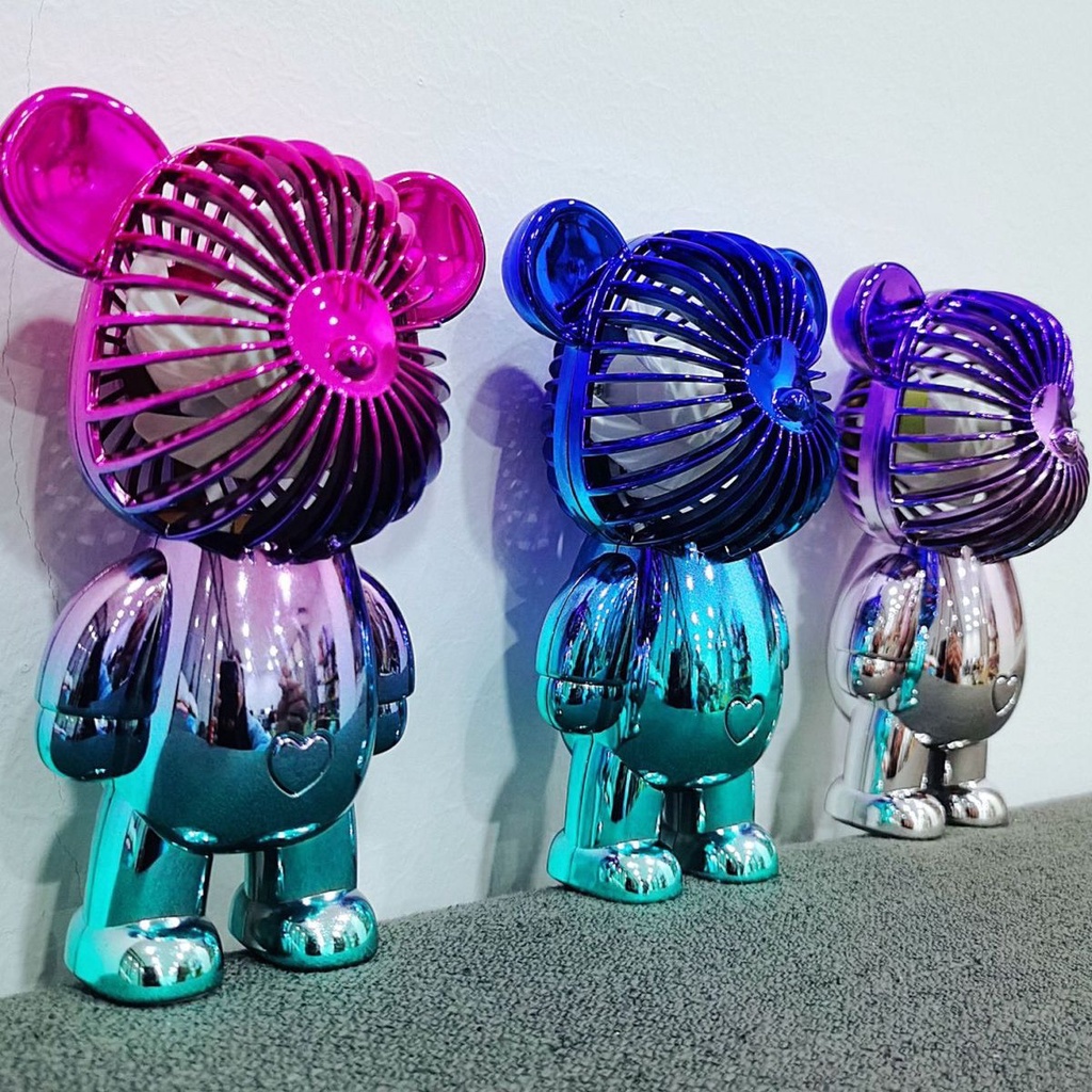Quạt Cầm Tay Mini BearBrick Mạ Điện Cao Cấp Thiết Kế Thời Thượng Dễ Thương 3 Chế Độ Gió Vô Cùng Tiện Lợi