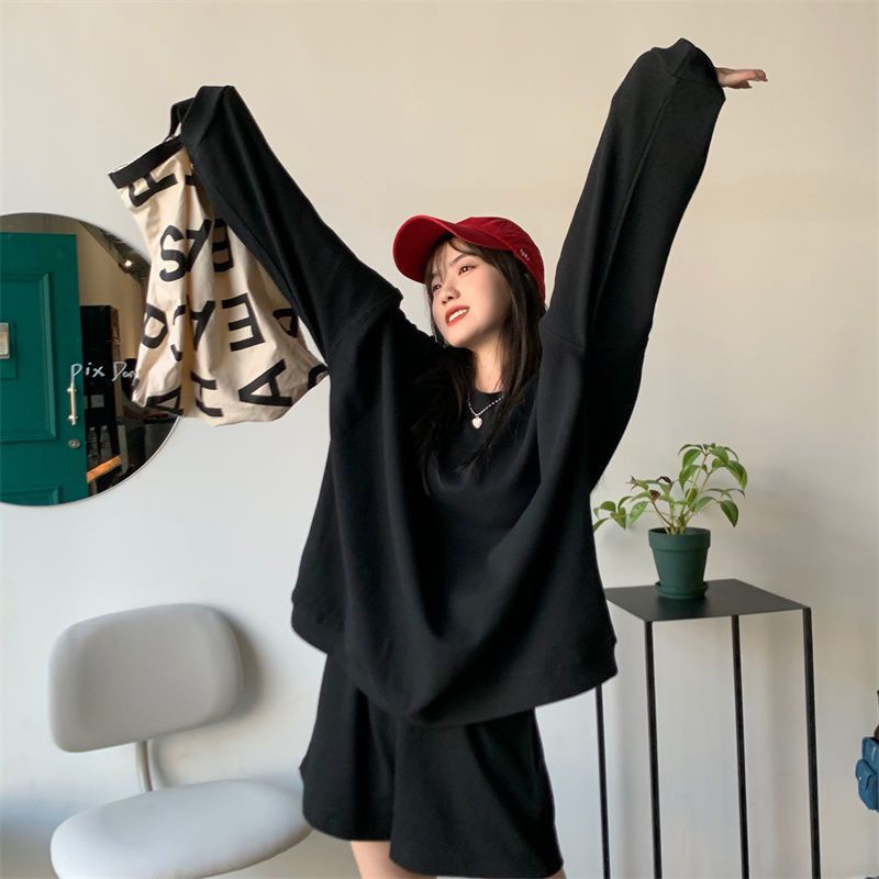 Set Nỉ Áo Sweater Quần short Kiểu Dáng Năng Động