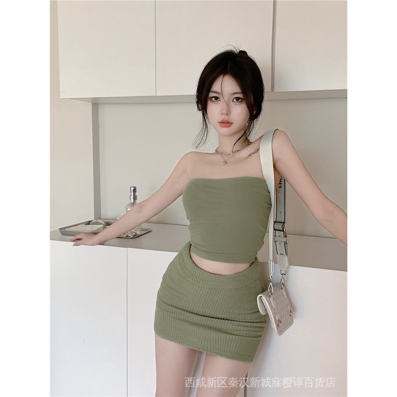 Áo Ống Ôm Màu Trơn + Chân Váy Ngắn Ôm Hông Gợi Cảm Phong Cách Mới Mùa Hè Cho Nữ