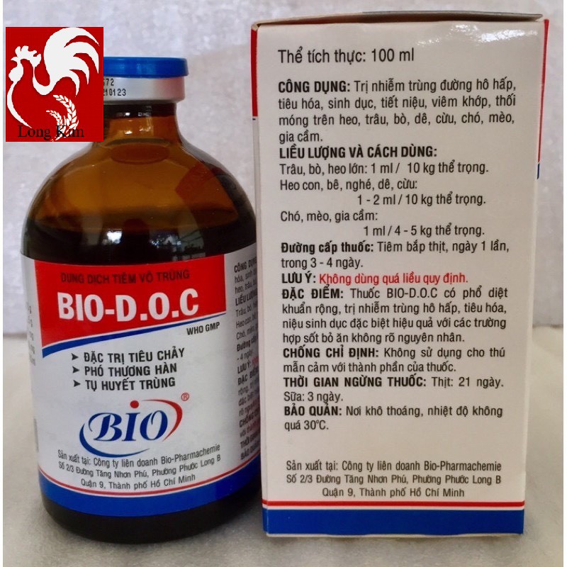 Bio D.O.C (100ml/lọ) Tiêu chảy, Thương hàn, Tụ huyết trùng trên gà đá, heo, trâu, bò, dê, cừu, chó, mèo, gia cầm