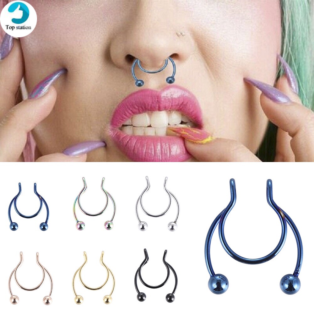 Khuyên mũi nam châm hình chữ u bằng thép không gỉ làm đẹp cho nữ