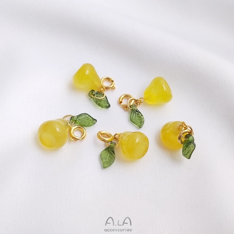 █A.ιA゜14K Vàng●1 Miếng°Mặt Dây Chuyền Đá Mã Não Tự Nhiên Hình Trái Cây Dễ Thương