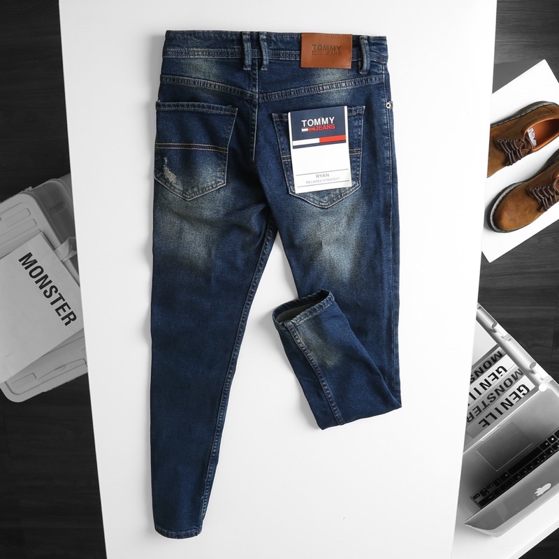 Quần Jean nam ống ôm xanh wax xuất dư - co giãn Hải An Jeans
