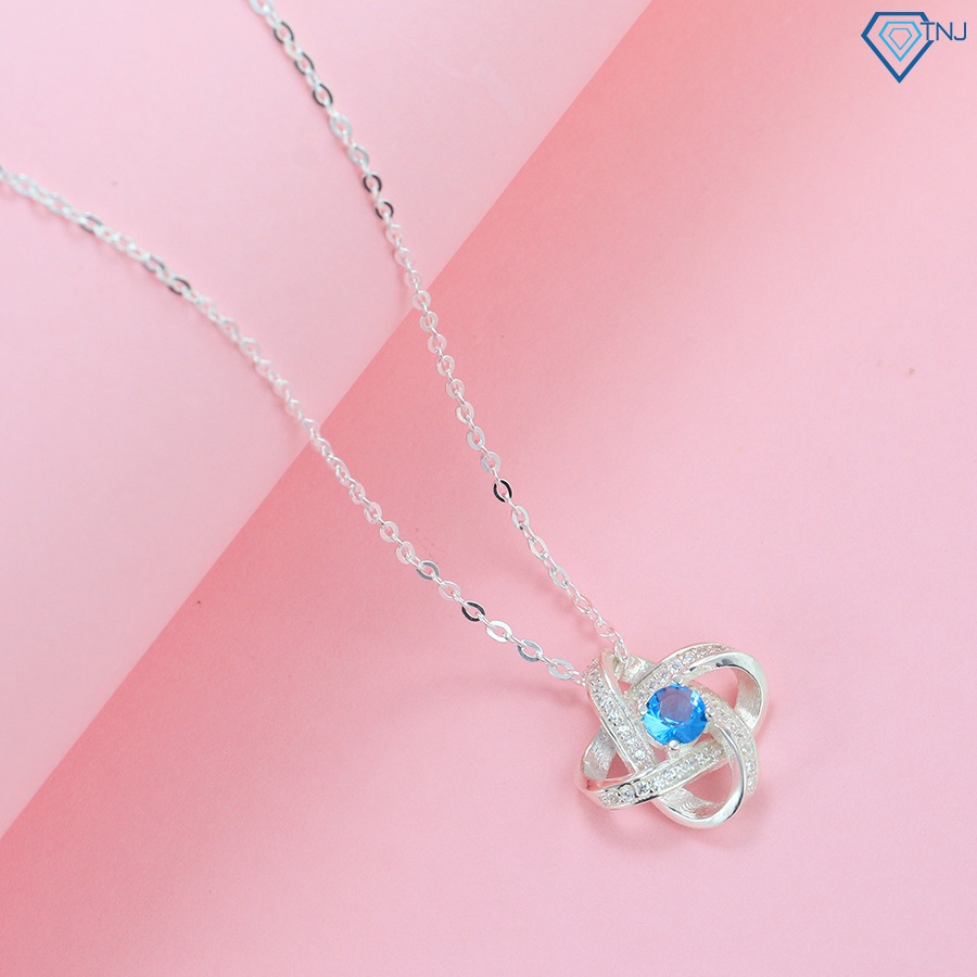 Vòng cổ nữ bạc thật mặt bông hoa đính đá xanh dương DCN0611 - Trang Sức TNJ