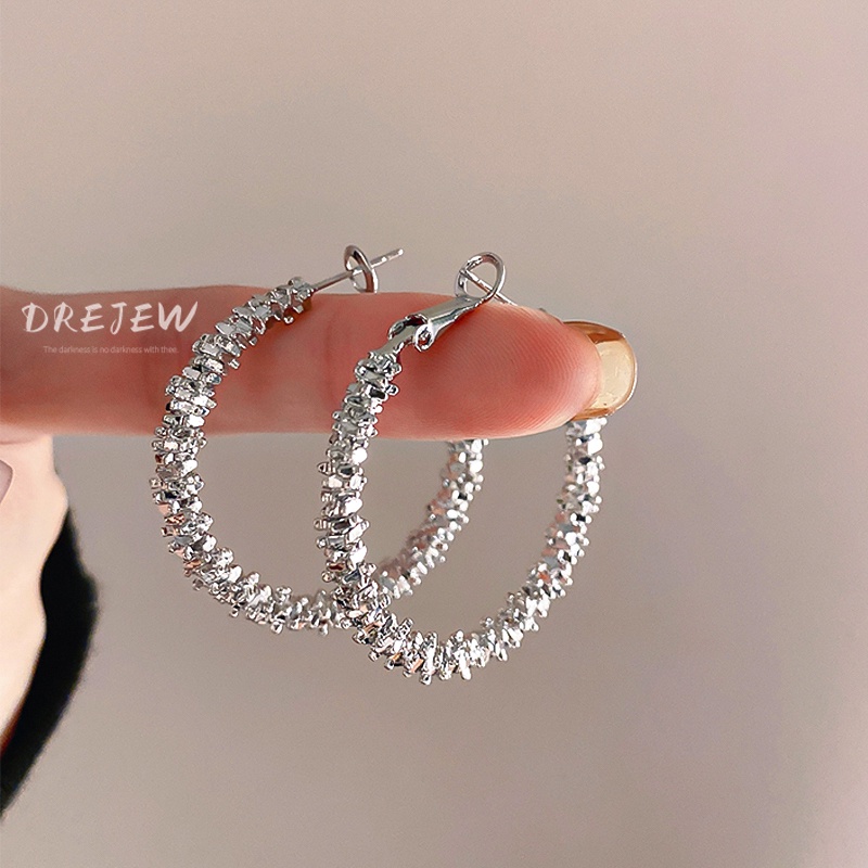 DREJEW Khuyên tai kim bạc đính đá zircon kiểu hình học cá tính hợp thời trang