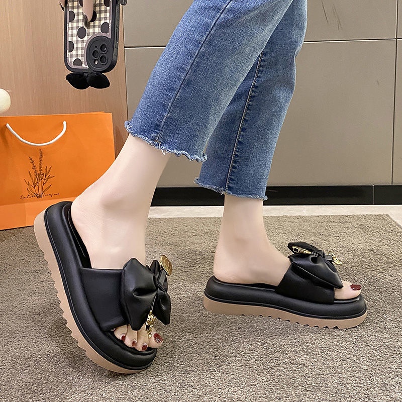 Dép sandal đế dày phối nơ phong cách thời trang mới