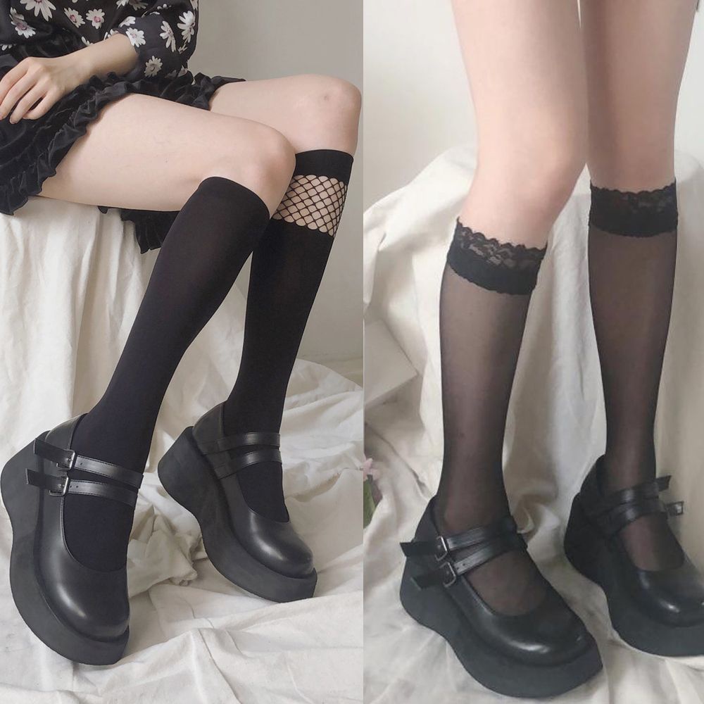 Vớ lưới ren cao đến đầu gối vải co giãn phong cách Lolita thời trang cho nữ