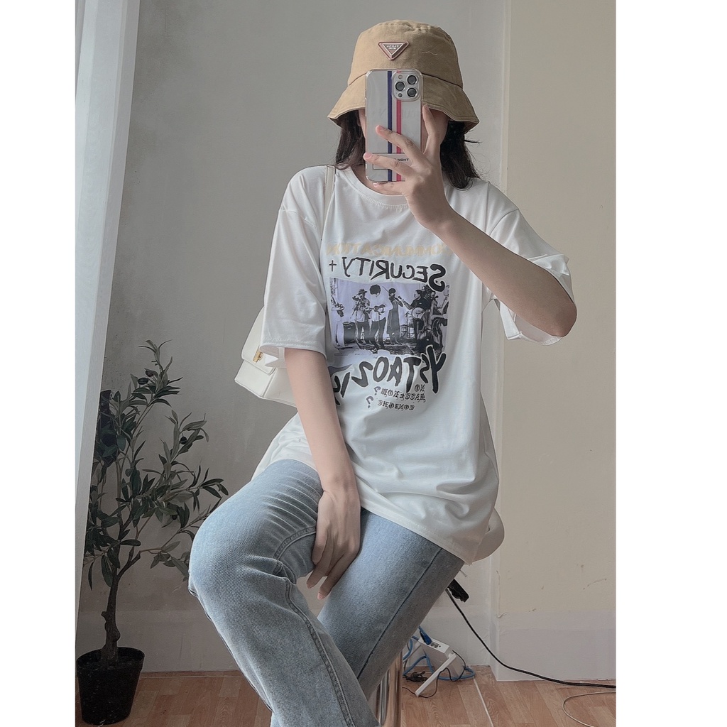 Áo Thun Nữ Security Form Rộng PEONYB [FREESHIP]  Phông ngắn tay lỡ in chữ phong cách vintage 3158 cá tính Ulzzang