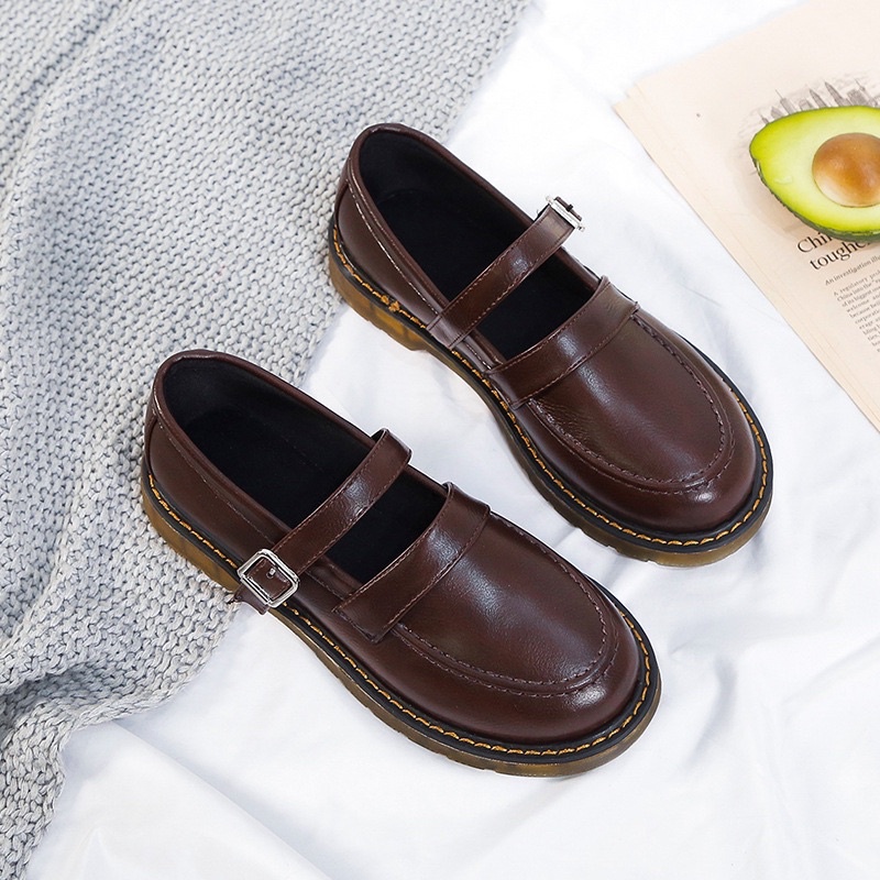Giày ulzzang oxford da lỳ có dây vuông (sẵn - lẻ size )