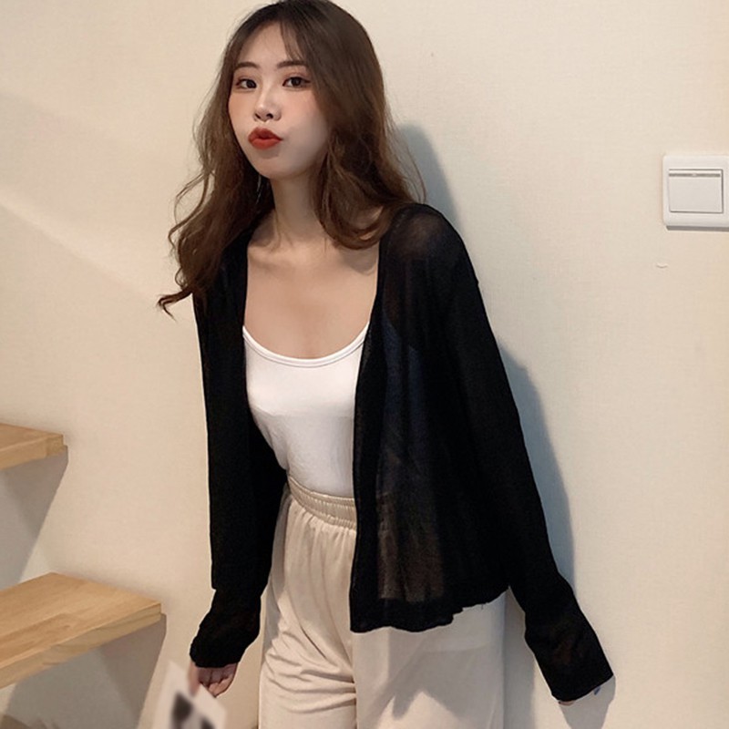 Áo cardigan tay dài cổ chữ V thời trang thiết kế mỏng dành cho nữ