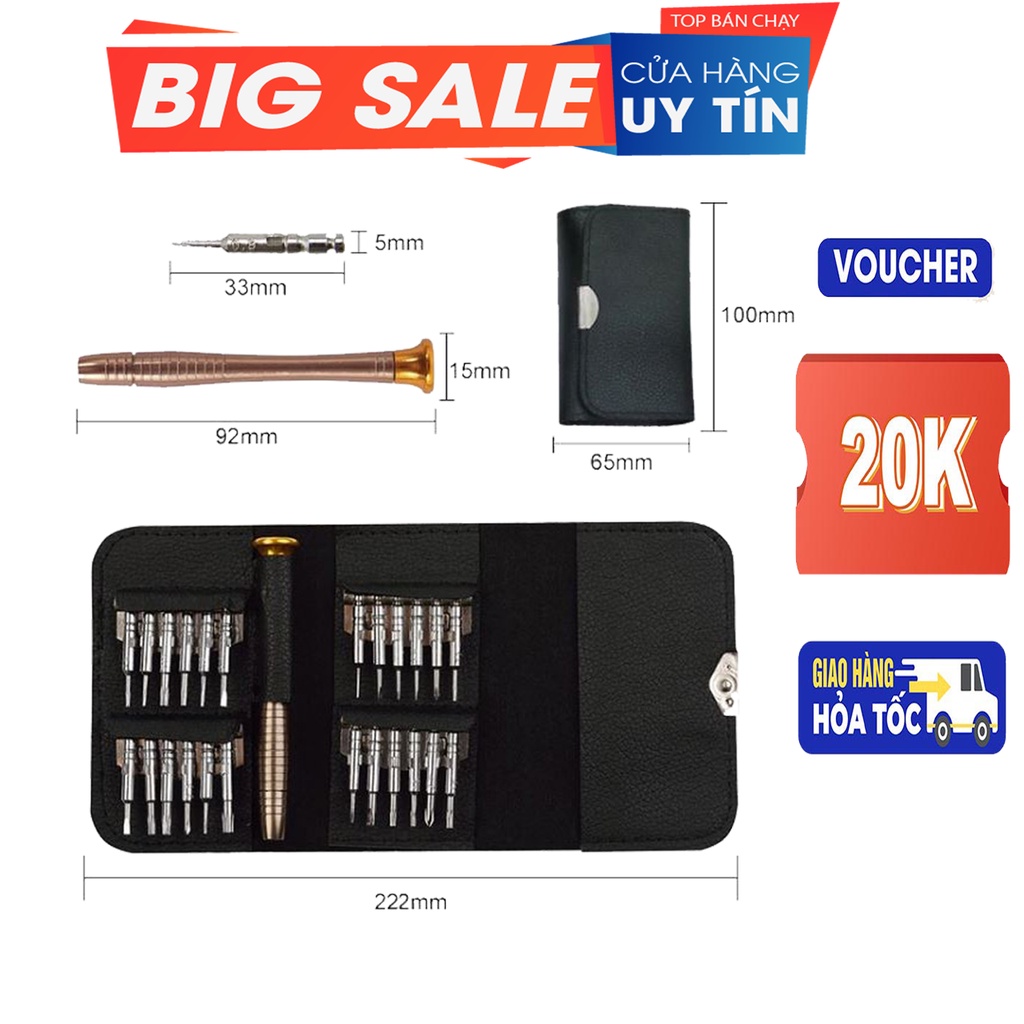 Bộ tua vít sửa chữa điện thoại, thiết bị gia dụng - gồm 25 đầu Kingmart