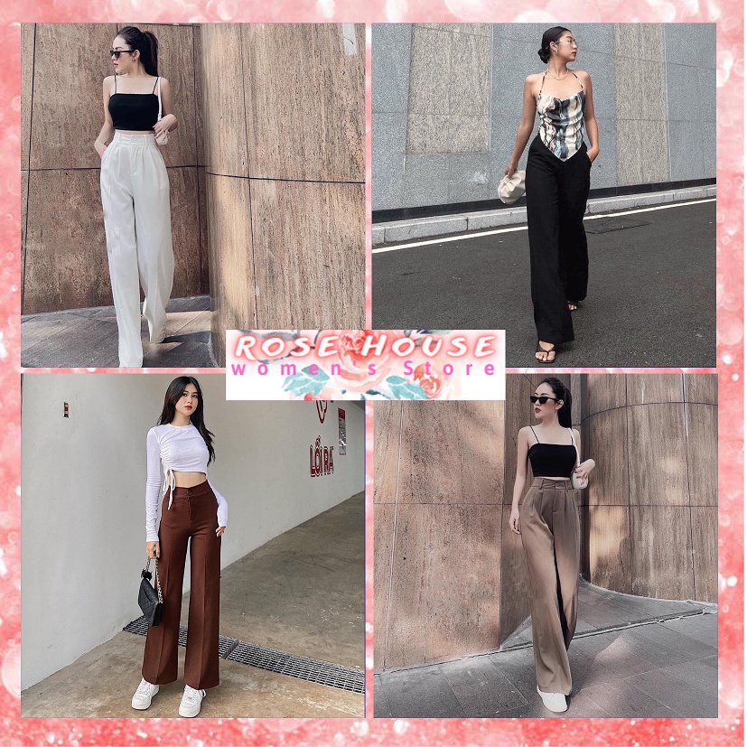 Quần Nữ Ống Suông Rộng Lưng Cao ROSE HOUSE Chất Liệu Tuyết Mưa Loại 1, Cứng Cáp Không Bai Xù