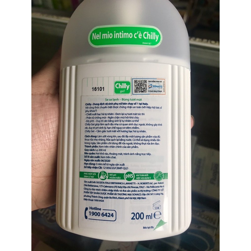 DUNG DỊCH VỆ SINH CHILLY GEL XANH LÁ, XANH DƯƠNG VÀ HỒNG ( lọ 200ml) - bán chạy số 1 tại Italy