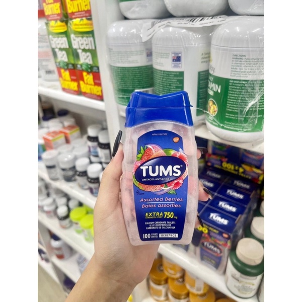 [Date 2026] Kẹo nhai giúp hỗ trợ tiêu hóa Tums Extra Strength 100 viên vị trái cây hỗ trợ dạ dày