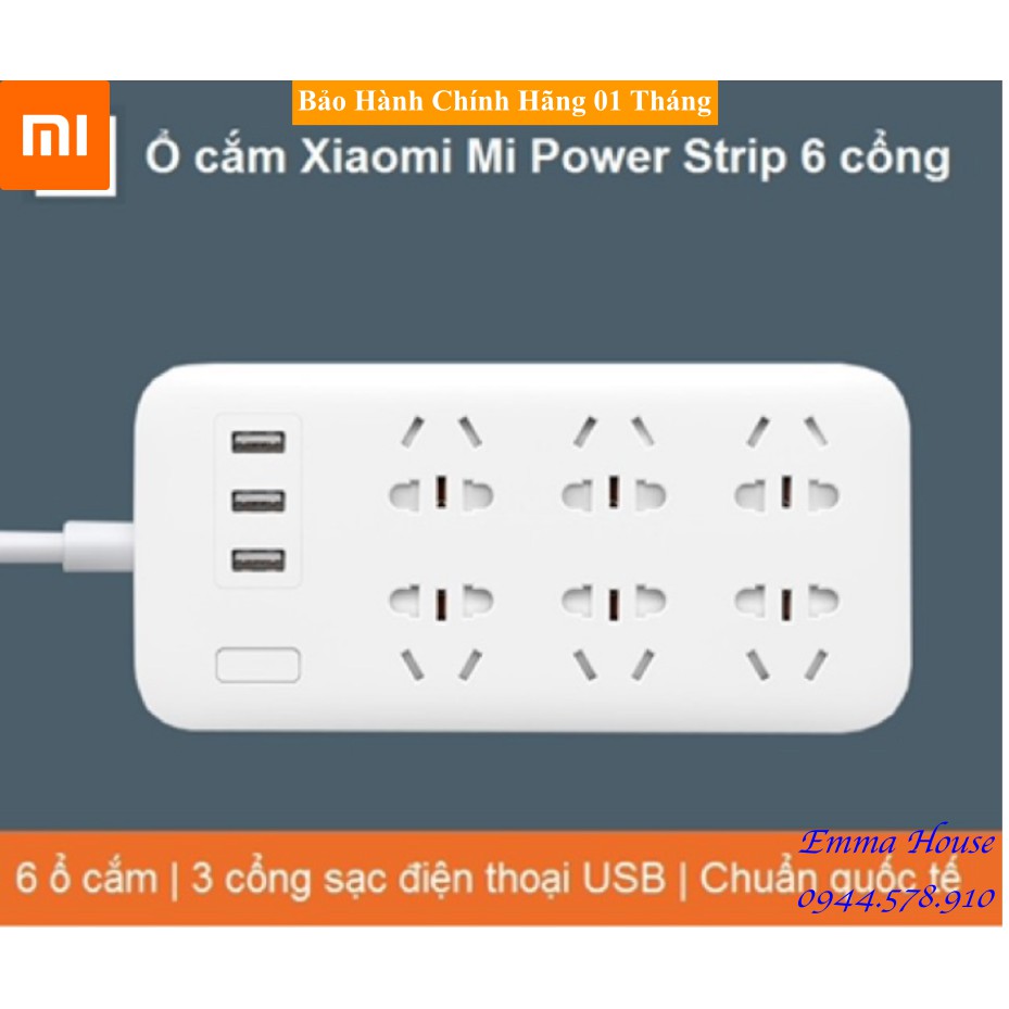 [Hàng Chính Hãng] Ổ Cắm Thông Minh Xiaomi Power Strip 6 Ổ Cắm Điện 3 Cổng USB / BH 1 tháng