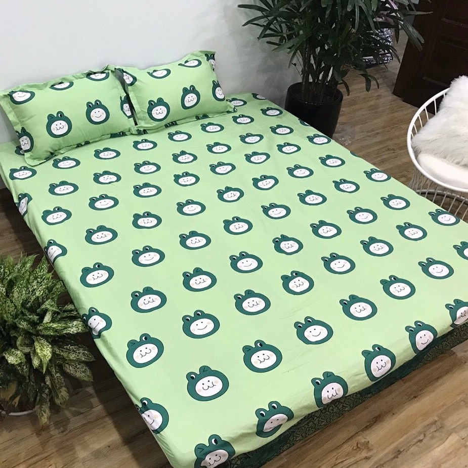 Bộ Ga gối Cotton Poly 3 Món Mẫu Ếch Xanh