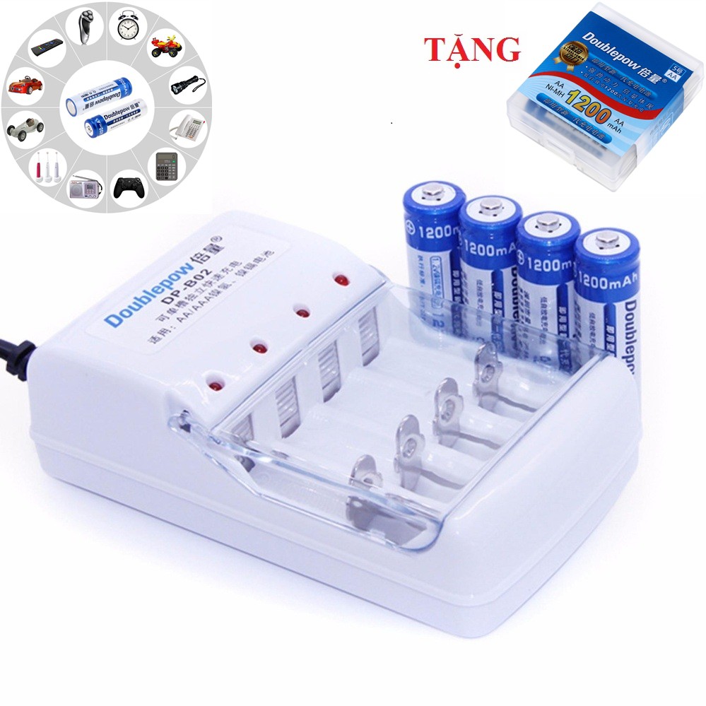 Bộ 4 Pin Tiểu Sạc AA 1200mAh + Sạc Pin