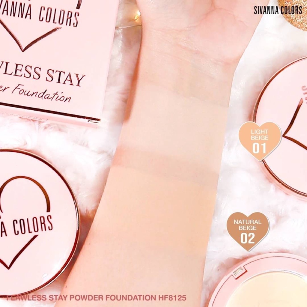 Phấn phủ mịn kết hợp phân nền Sivanna Flawless Stay Powder Foundation siêu che phủ mịn hoàn hảo HF8125