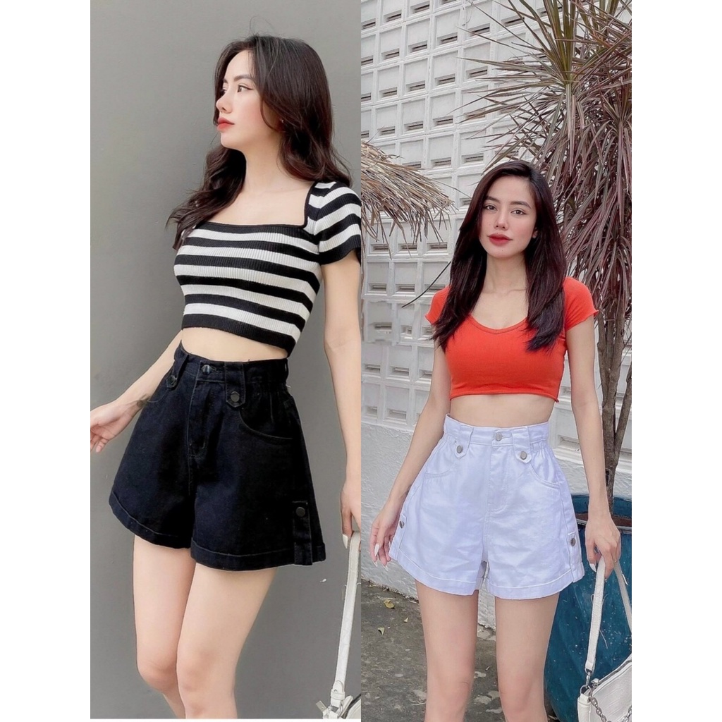 Quần sọt jean nữ lưng kiểu lât lai ảnh mẫu chụp thật