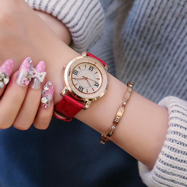 Đồng Hồ Nữ Elly Dây Da Đá Xoay Chính Hãng