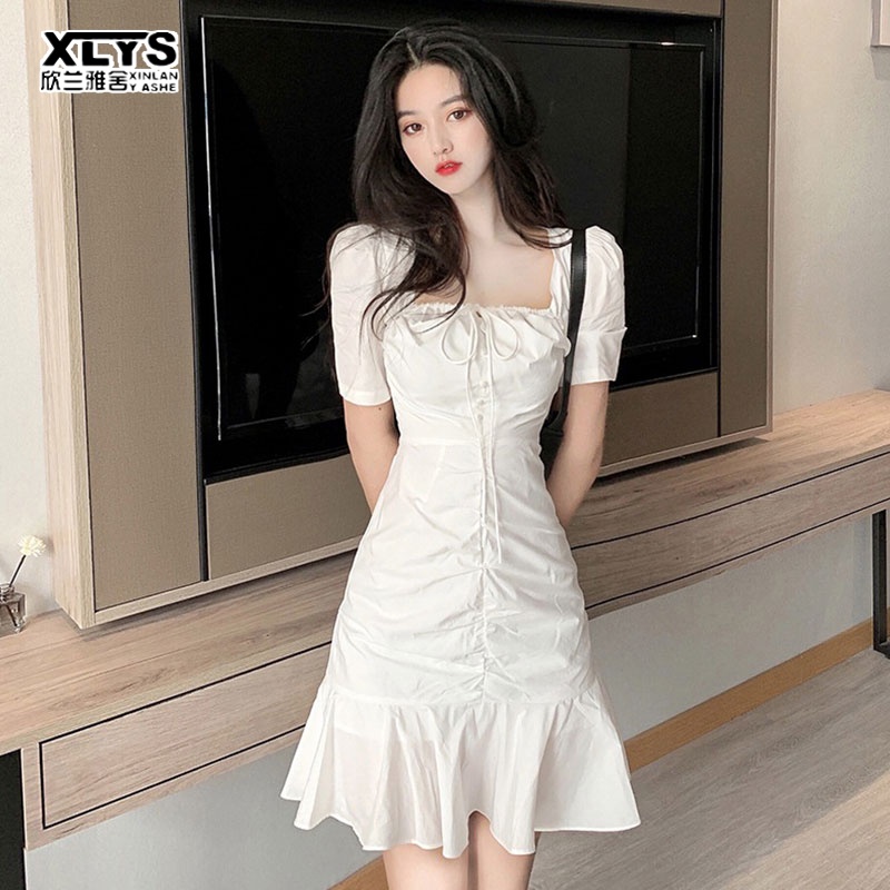 Đầm trắng thanh lịch quyến rũ thời trang cho nữ XINLANYASHE váy thiết kế tay bồng