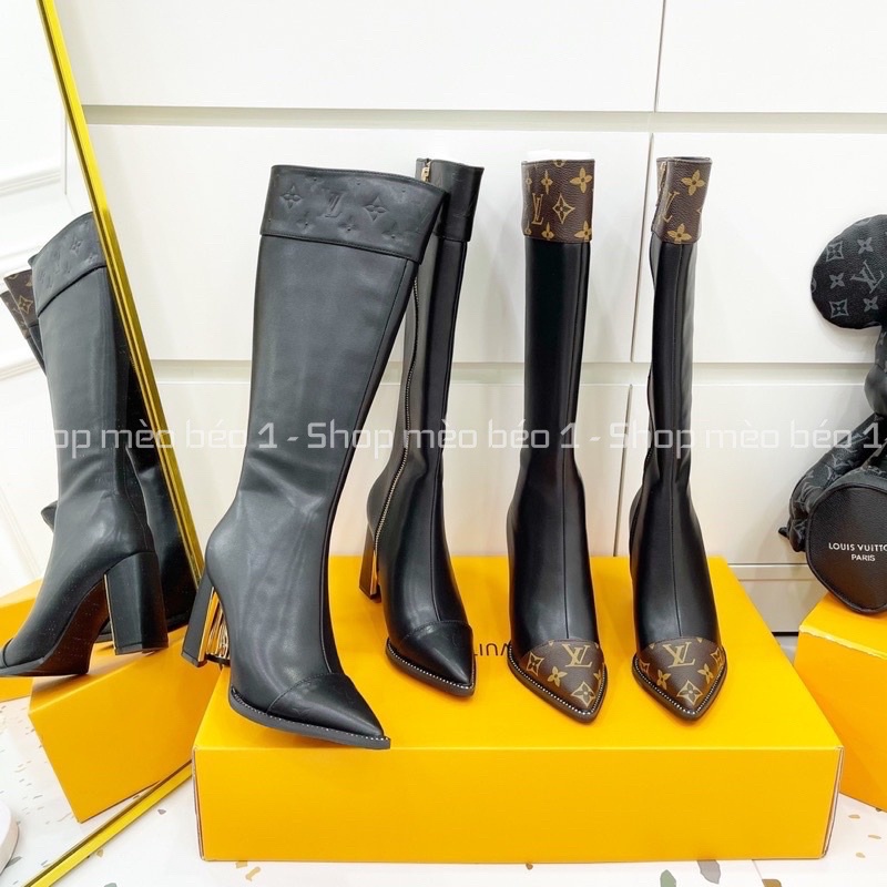 Bốt boot lv mũi nhọn viền đinh gót trụ fullbox