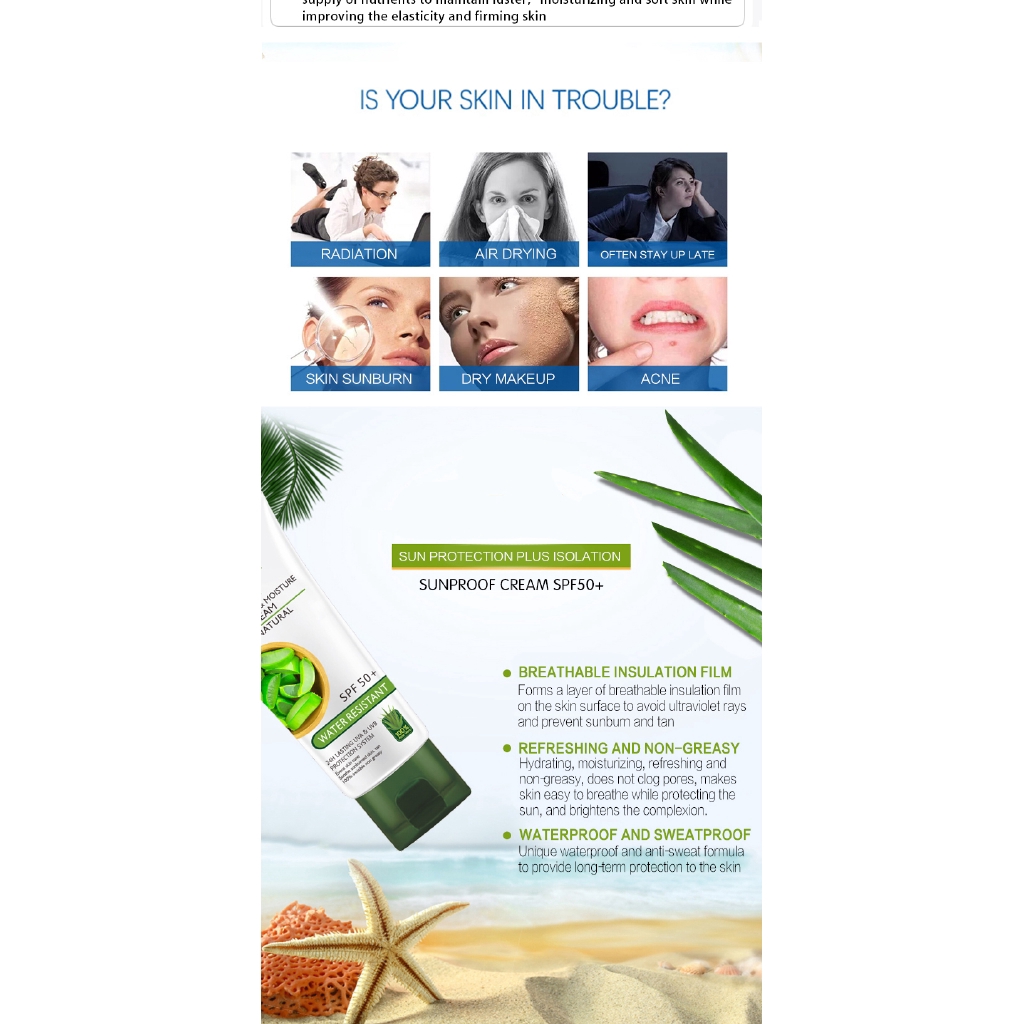 Kem chống nắng Spf50 + chiết xuất nha đam dịu nhẹ dưỡng ẩm da | BigBuy360 - bigbuy360.vn