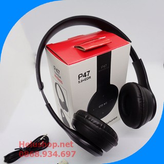 Tai nghe bluetooth không dây chụp tai P47 cho điện thoại iphone,samsung,sony…giá rẻ - Có mic,khe cắm thẻ nhớ,FM