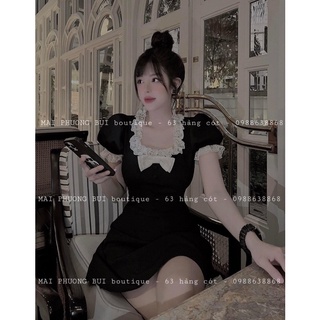 Váy đen pha cổ ren tay bồng cực xinh
