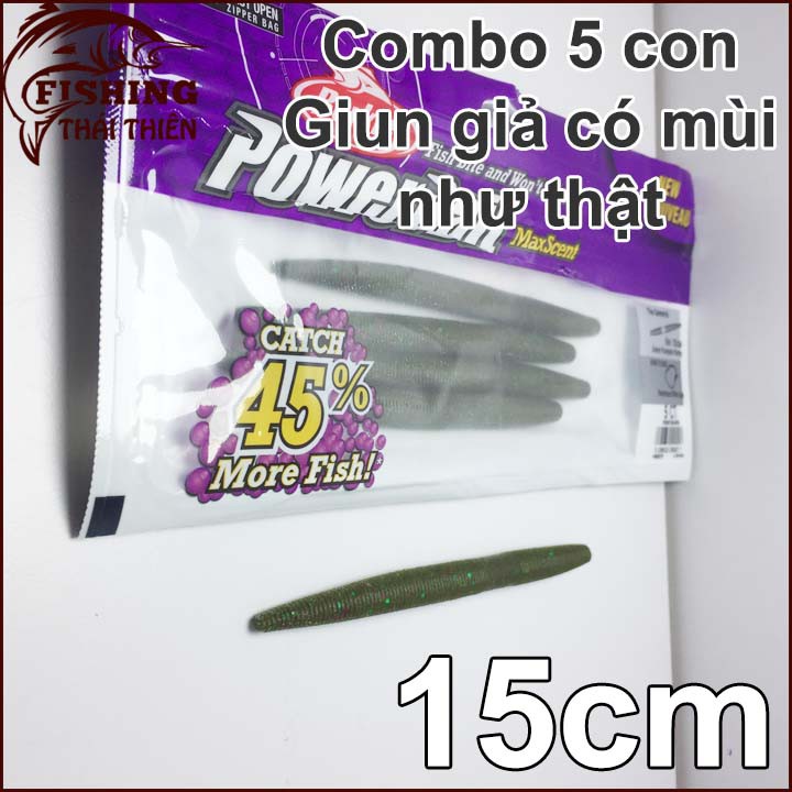 Combo 5 con mồi giả câu cá (giun giả 15cm)