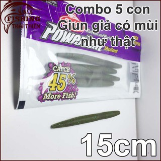 Combo 5 con mồi giả câu cá (giun giả 15cm)