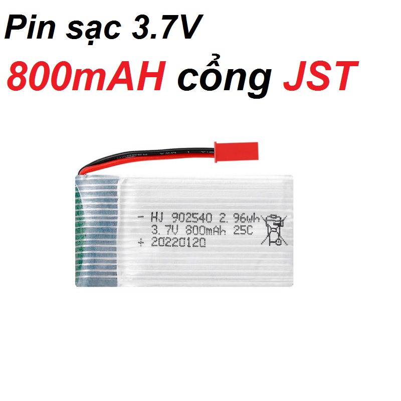 Pin sạc 3.7v 800mah cổng nối JST dùng cho xe mô hình điều khiển từ xa