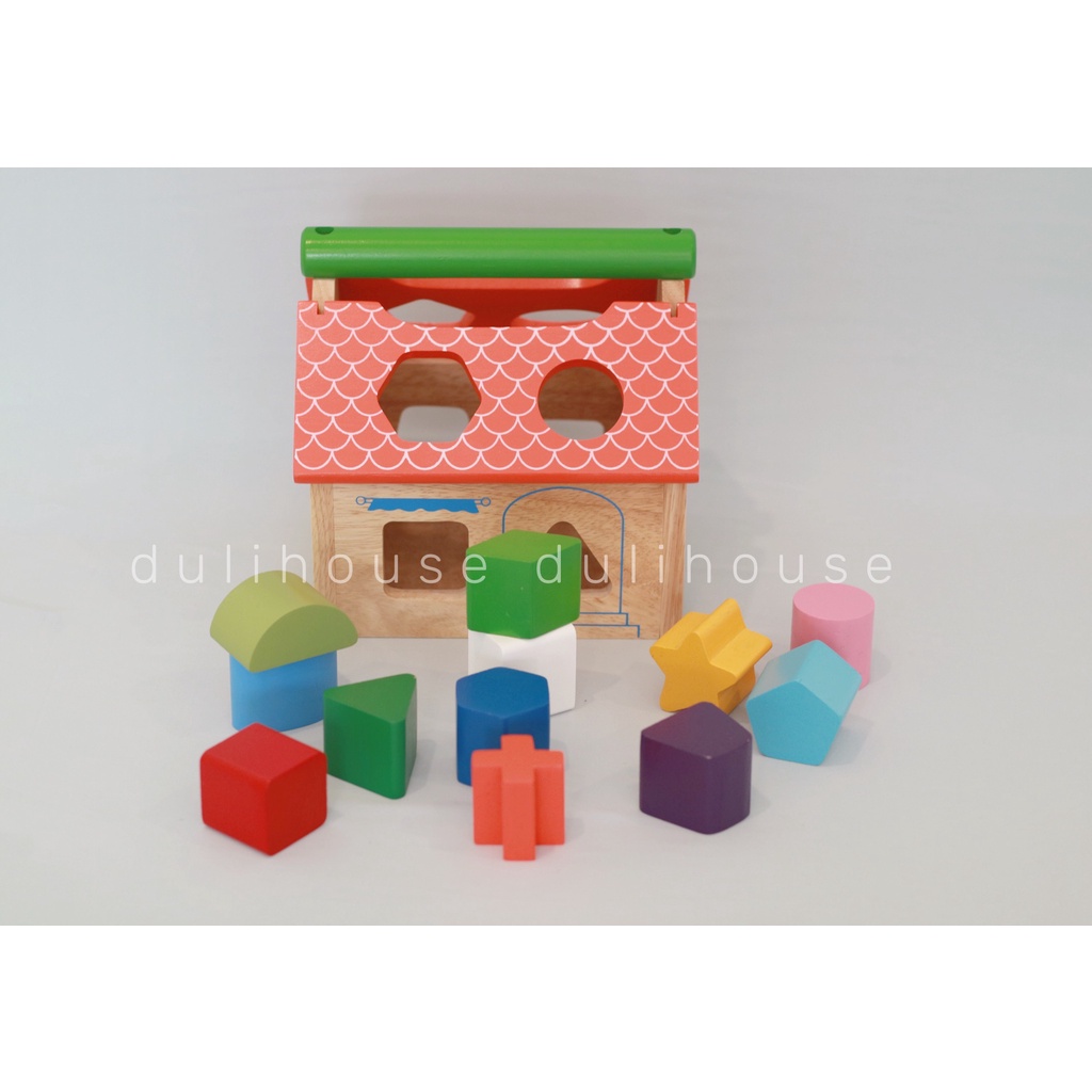 Đồ chơi gỗ ngôi nhà thả hình khối, giúp bé nhận biết cấu tạo ngôi nhà, phân biệt màu sắc &amp; hình khối