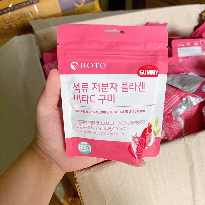 Kẹo dẻo Collagen Lựu đỏ và vitamin C Boto gói 30viên