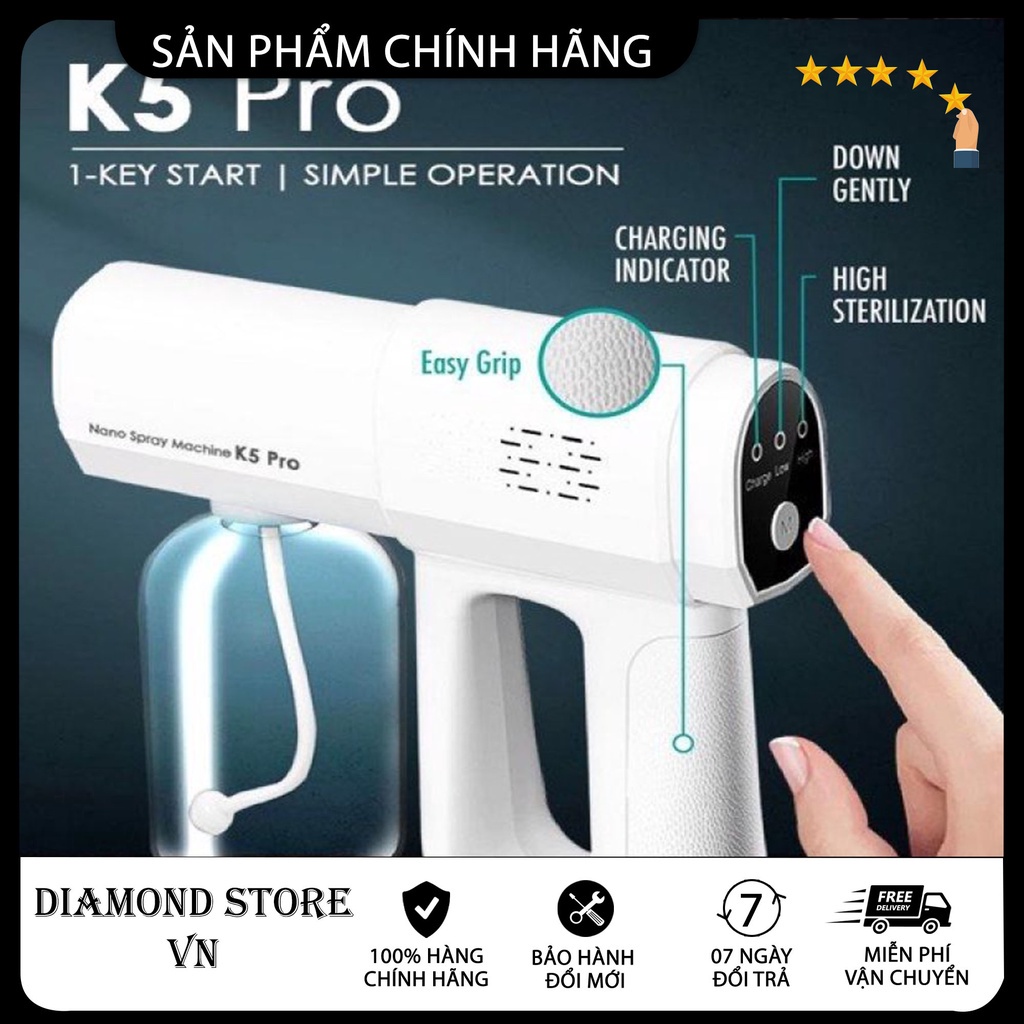 Máy Xịt Sương Cầm Tay, Phun Sương K5 Pro Cao Cấp Bằng Tia Uv - 8 Đầu Phun Nano - BH 12 tháng