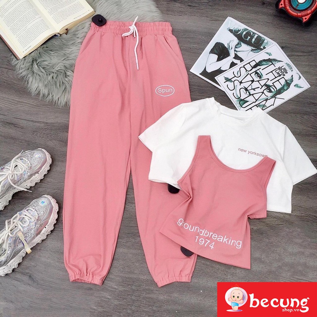 Sét đồ thể thao 3 chi tiết phối quần jogger cho bé gái từ 6-15 tuổi