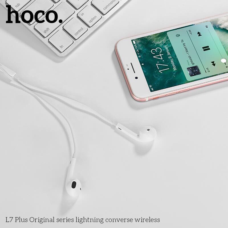 Tai nghe nhét tai Hoco L7 Plus dùng cho iip với chân cắm dẹp có chất lượng âm thanh và mic to rõ ràng