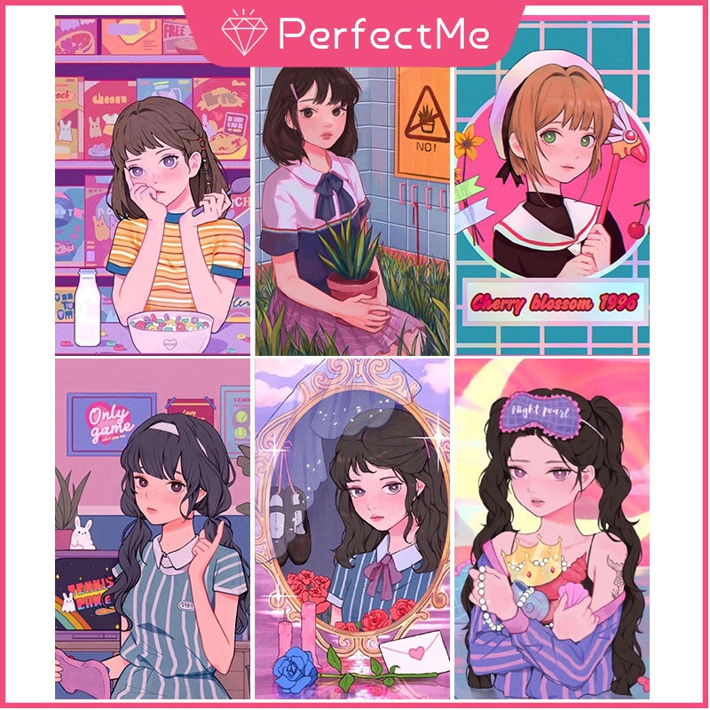 Bộ tranh đính đá 5D họa tiết cô gái hoạt hình độc đáo kích thước 30x40cm diy dùng trang trí