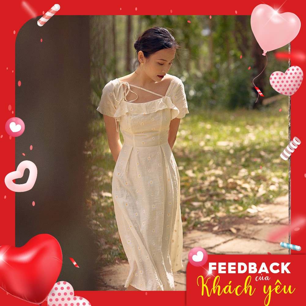 [Mã MABR07062 giảm 8% tối đa 50K đơn từ 249K] Đầm xòe nữ cổ vuông bèo GUMAC màu vàng, đủ size DB3100 | BigBuy360 - bigbuy360.vn