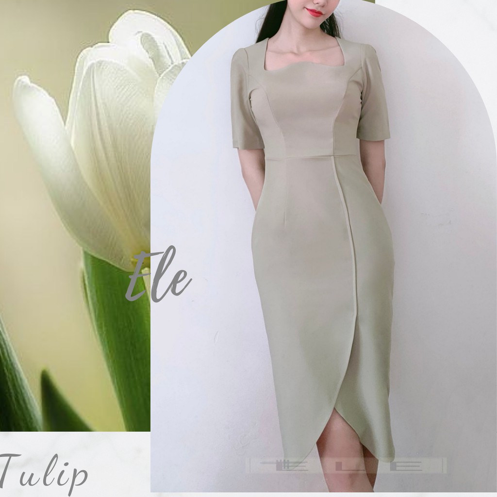 TULIP DRESS_Đầm body ELE cánh hoa tulip,cổ lượn sóng dịu dàng, nữ tính
