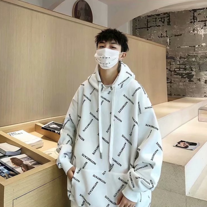 【Bốn màu】Áo Hoodie Dáng Rộng In Họa Tiết Đơn Giản Thời Trang Hong Kong Cho Nam