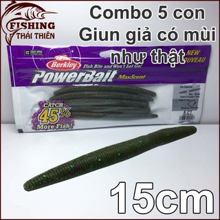 Combo 5 con mồi giả câu cá (giun giả 15cm)