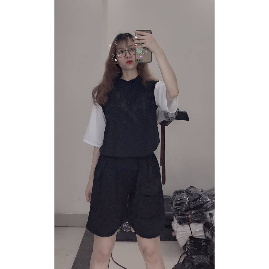Set áo thun liền có mũ kèm quần đùi short túi hộp cá tính , trẻ trung cực hot  Xưởng Sỉ Nguyễn Hoa