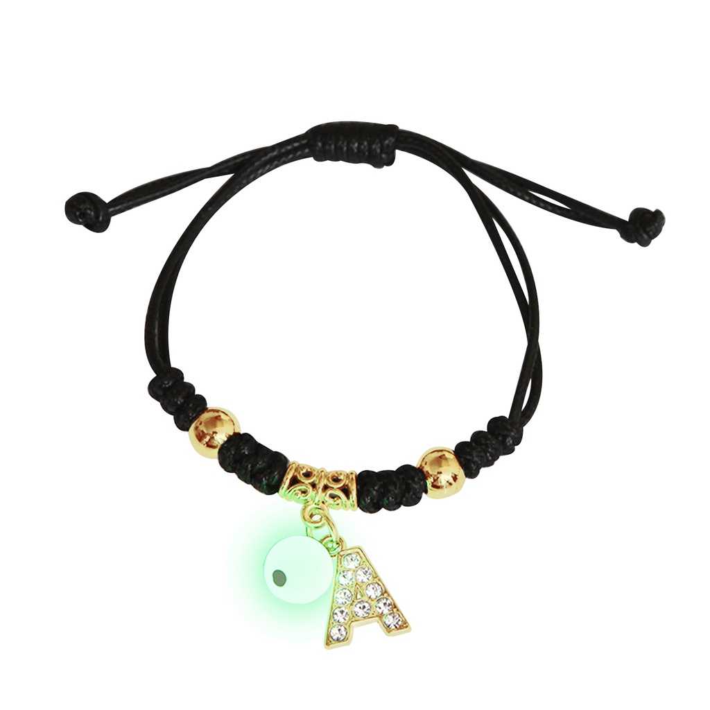 Vòng Tay Dây Đen Mặt Khắc 26 Chữ Cái Phát Sáng Thời Trang Cho Nam Và Nữ
