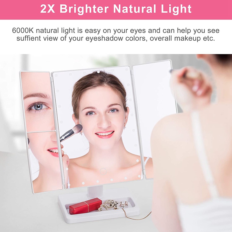 Gương Trang Điểm Gấp Gọn Có 22 Đèn LED Phóng Đại 10X / 3X / 2X