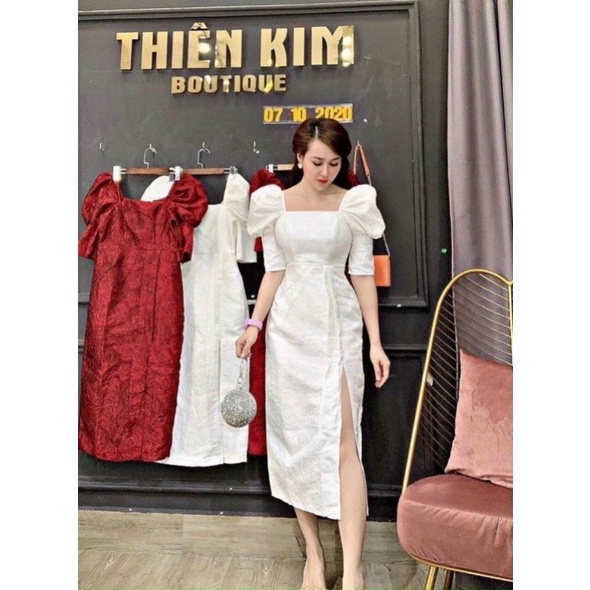 BIGSZIE Đầm gấm xẻ tà dáng dài 50-90kg