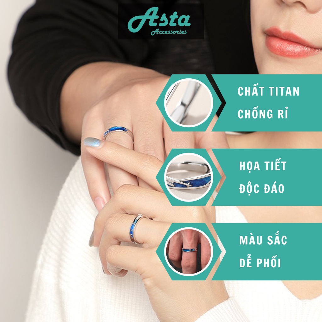 Nhẫn Đôi Nam Nữ Vì Sao Đính Đá Và Sao Chổi Vĩnh Hằng Asta Accessories - Nhẫn Cặp Đôi Titan Không Gỉ - Meteor Ring