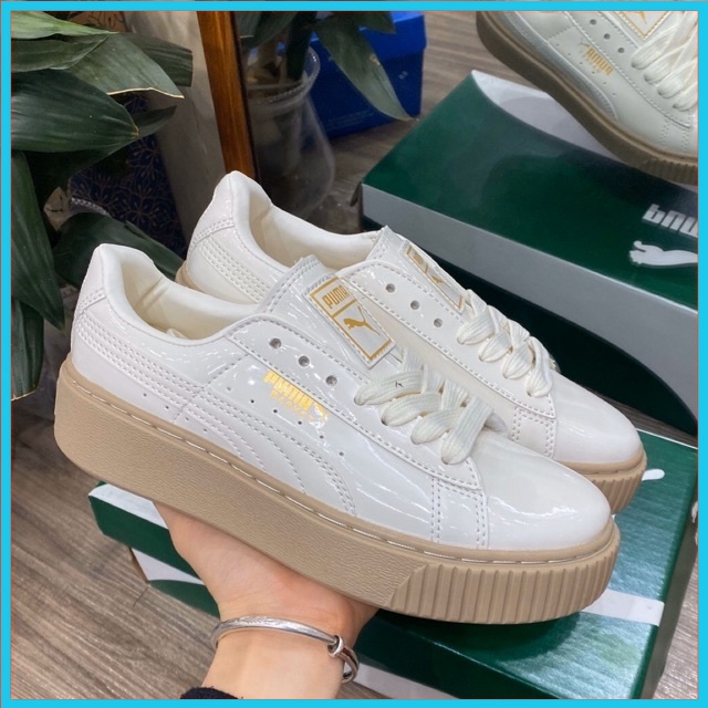 Giày Thể Thao Sneaker Nữ 𝐏𝐮𝐦𝐚 Trắng Đế Nâu Độn Đế Tăng Chiều Cao Hàng 1:1