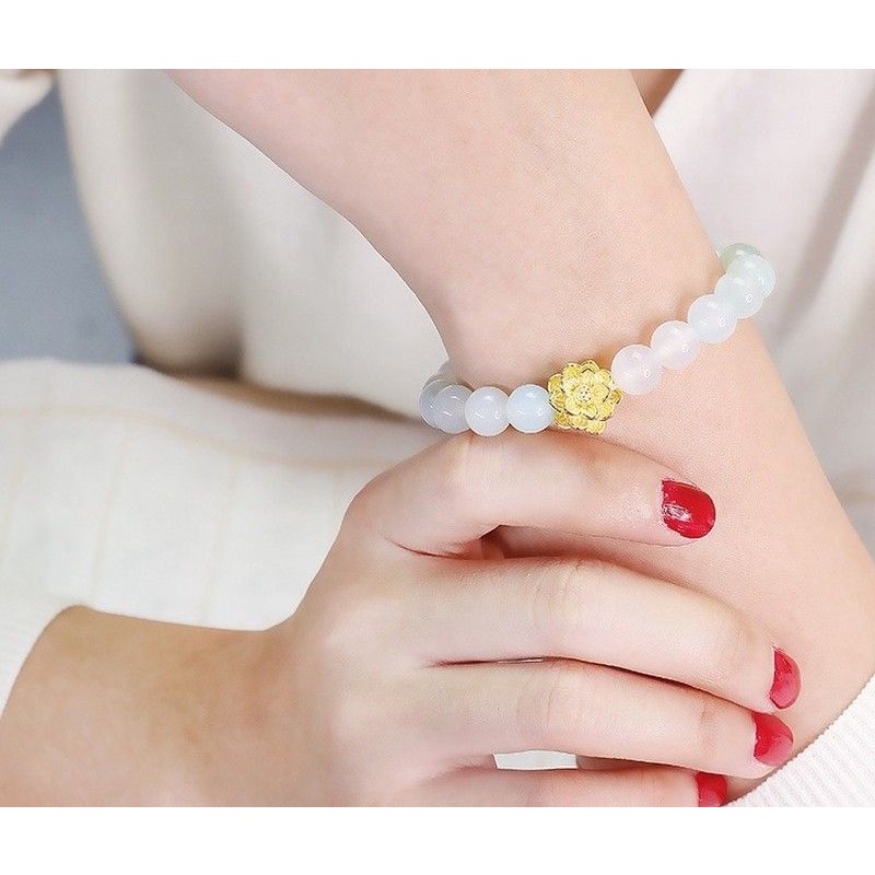 Vòng tay nữ mic bông sen mệnh kim thủy nhà Phật bình an